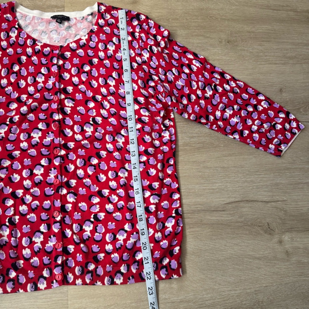 Talbots Cardigan Women L Petite Floral Button Front Career Work Layering Red - Picture 5 of 10